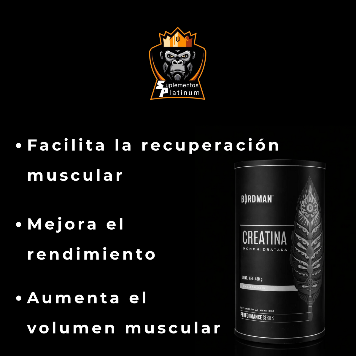 Birdman Creatina Monohidratada – 450 g | Sin Sabor